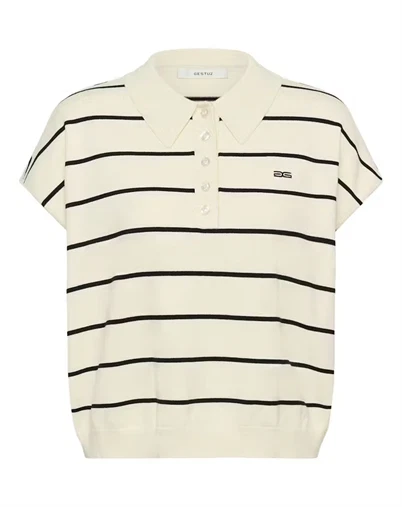 Gestuz - GZSaia Pullover Polo - Egret/Black Striped 